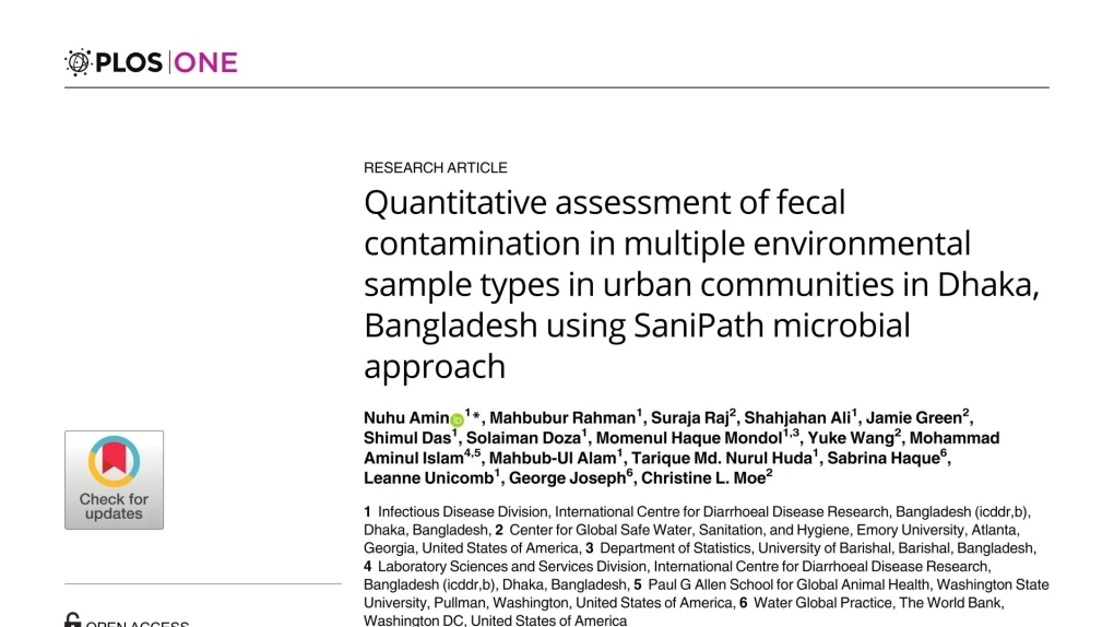 Quantitative assessment of fecal contamination in multiple environmental sample types in urban communities in Dhaka, Bangladesh using SaniPath microbial approach)