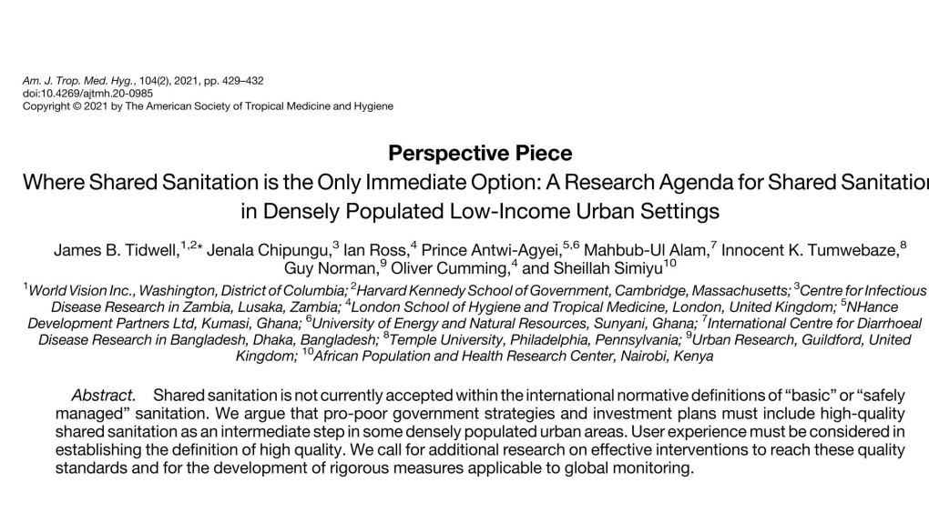 Where shared sanitation is the only immediate option: A research agenda for shared sanitation in densely populated low-income urban settings)