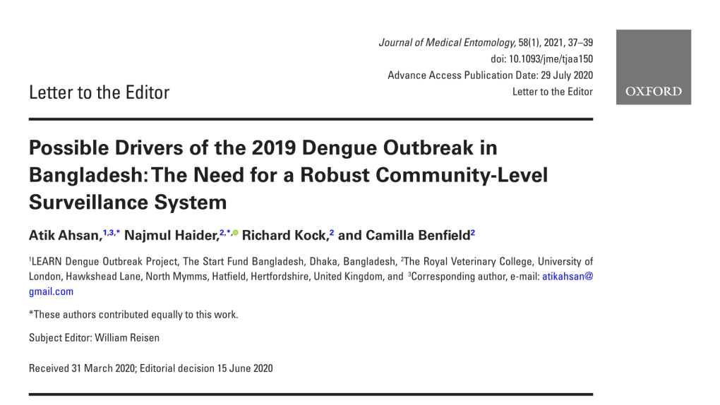 Possible drivers of the 2019 dengue outbreak in Bangladesh: The need for a robust community-level surveillance system)