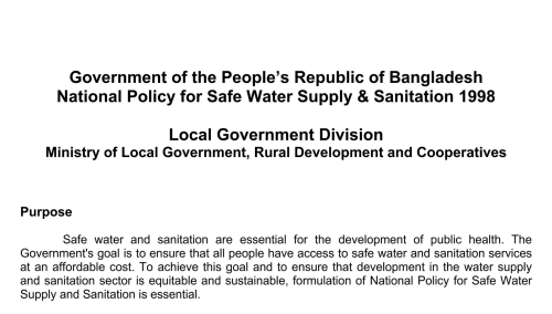 National Policy for Safe Water Supply & Sanitation 1998